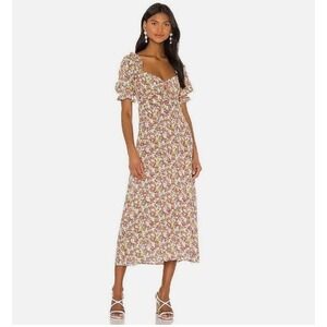 Faithfull The Brand x Revolve Lennox Midi Dress in Red Vionette Floral Sz 6